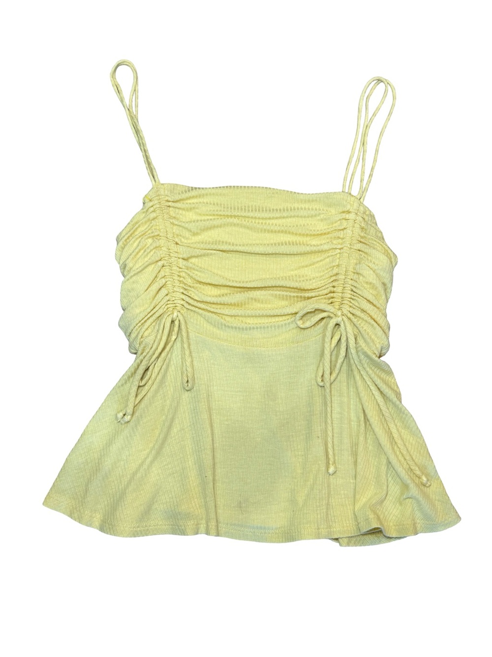 🌻🌼 Peach Love California Yellow Ruched Spaghetti Strap Tank Top 🌼🌻 - Picture 1 of 6